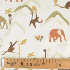 Tissu cretonne coton Zambia motif animaux de la jungle fond blanc cassé-OEKO TEX