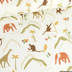 Tissu cretonne coton Zambia motif animaux de la jungle fond blanc cassé-OEKO TEX