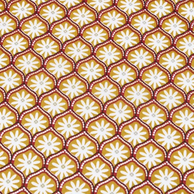 Tissu cretonne coton Zea motifs fleurs graphique jaune