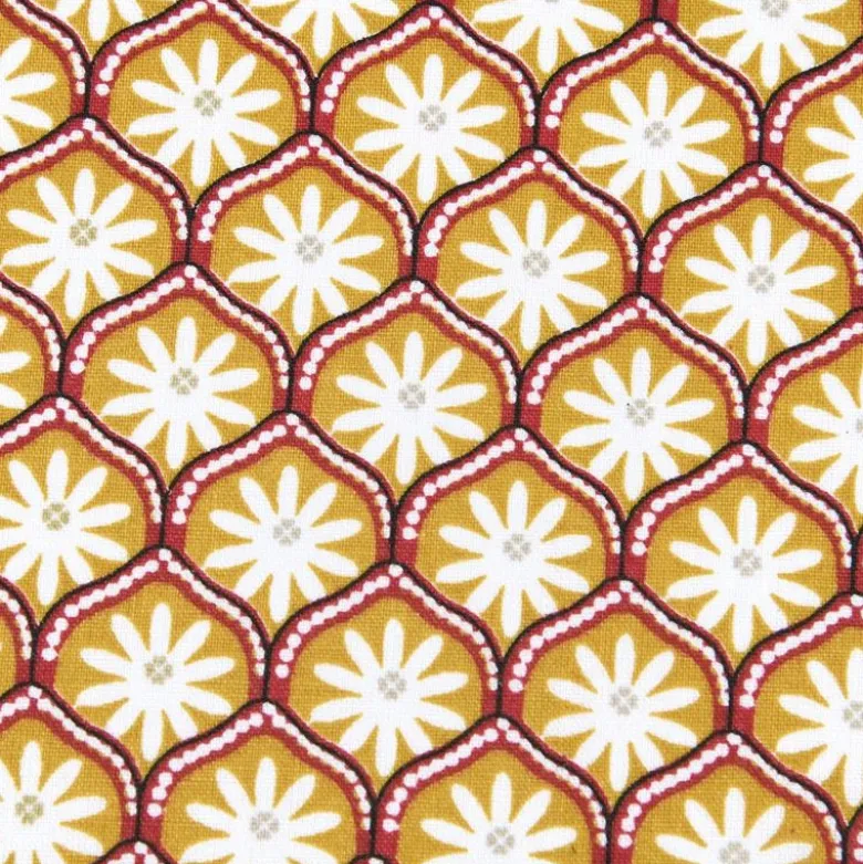 Tissu cretonne coton Zea motifs fleurs graphique jaune