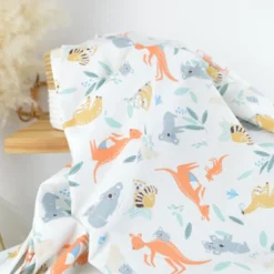 Tissu Cretonne de Coton Kangoa - Motif Kangourous & Fleurs