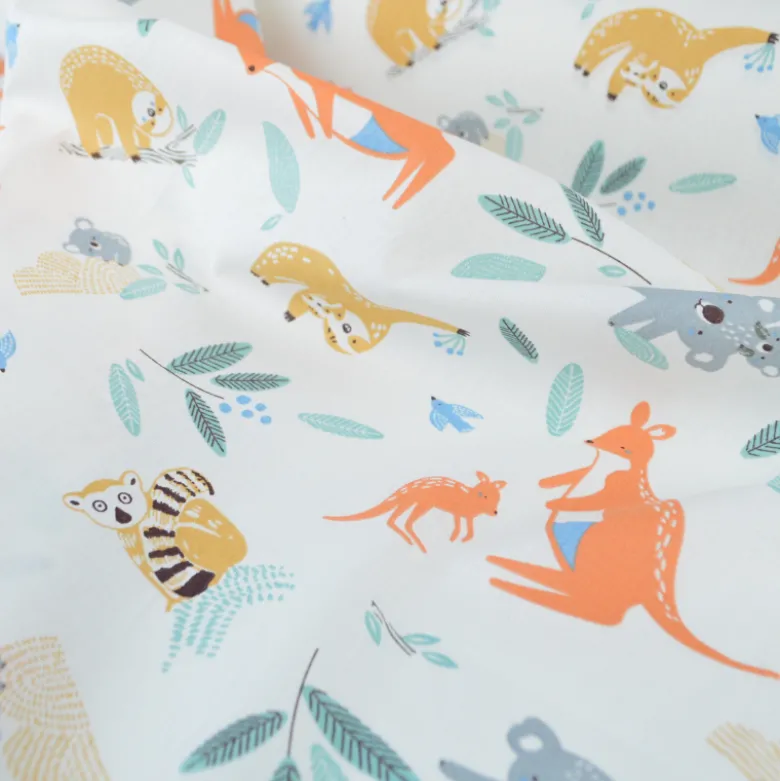 Tissu Cretonne de Coton Kangoa - Motif Kangourous & Fleurs