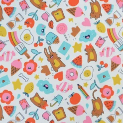 Tissu Cretonne de Coton Kawi - Motif Kawaii Multicolore