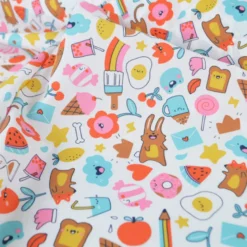 Tissu Cretonne de Coton Kawi - Motif Kawaii Multicolore