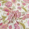 Tissu Cretonne de Coton Khonoma - Motif Fleurs Roses et Paisley Fond Écru