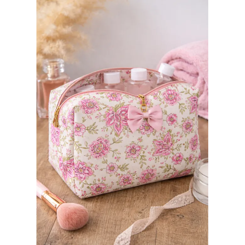 Tissu Cretonne de Coton Khonoma - Motif Fleurs Roses et Paisley Fond Écru
