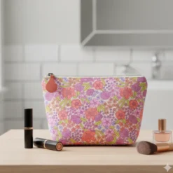 Tissu Cretonne de Coton Myrta - Motif Floral Violet, Rose et Orangé