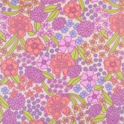Tissu Cretonne de Coton Myrta - Motif Floral Violet, Rose et Orangé