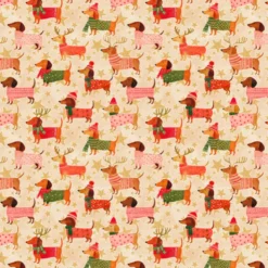 Tissu cretonne de coton Noël – Teckels et étoiles