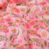 Tissu Cretonne de Coton Ostache - Motif Fleurs & Fraises Rose Fuchsia