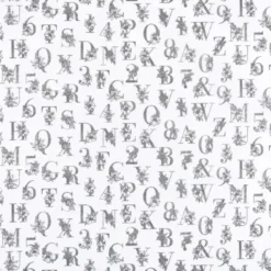 Tissu cretonne Effet broderie lettres Alphabétiques grises fond blanc - oeko tex