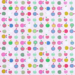Tissu cretonne Granny motif pommes fond rose - oeko tex