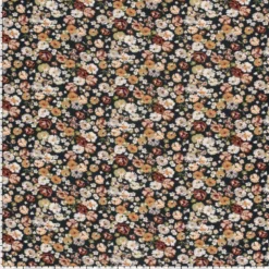 Tissu crêpe de viscose fleuri brique et vert – Fond noir