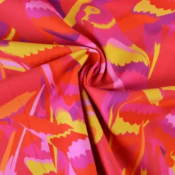 Tissu demi natté canva motif oiseaux exotiques fond fuchsia