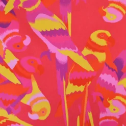Tissu demi natté canva motif oiseaux exotiques fond fuchsia