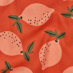 Tissu demi natté canvas motif citrons fond orange