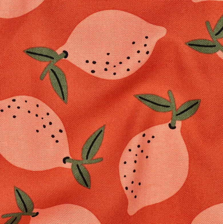 Tissu demi natté canvas motif citrons fond orange