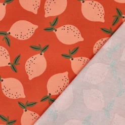 Tissu demi natté canvas motif citrons fond orange