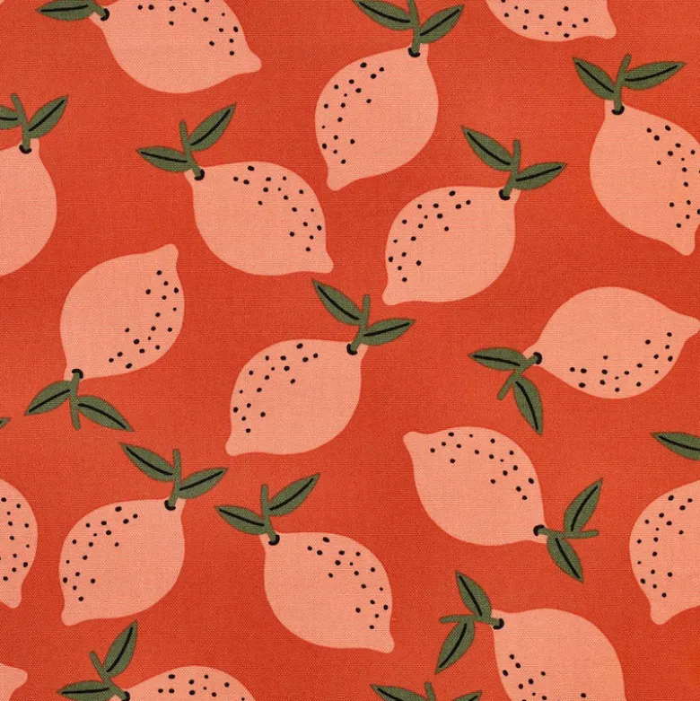 Tissu demi natté canvas motif citrons fond orange