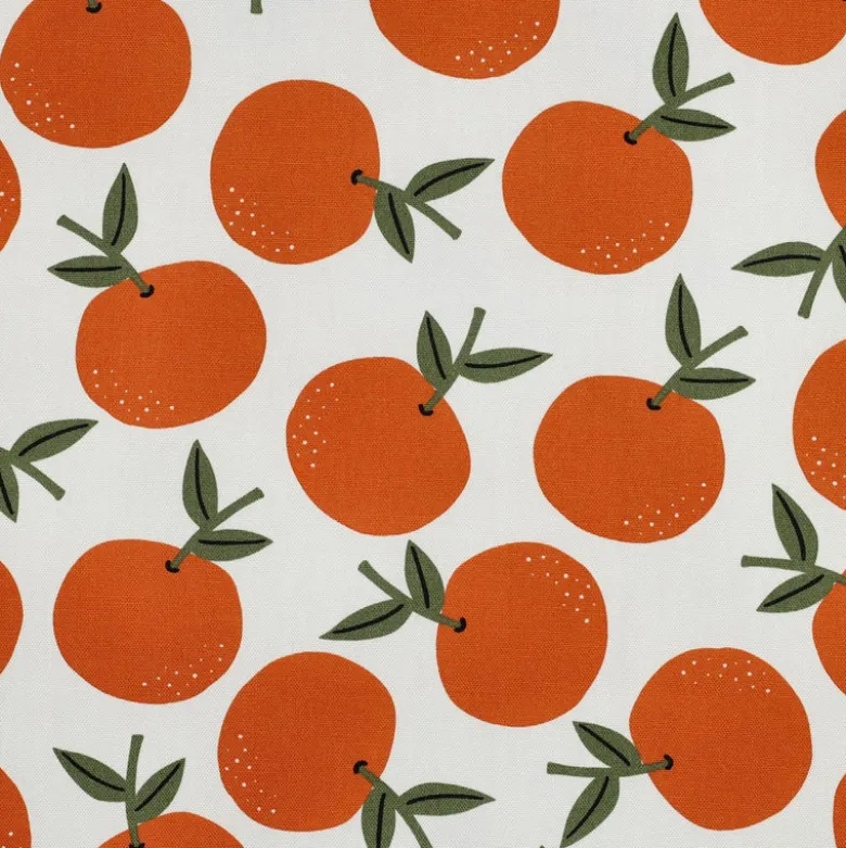 Tissu demi natté canvas motif oranges fond blanc
