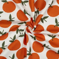 Tissu demi natté canvas motif oranges fond blanc