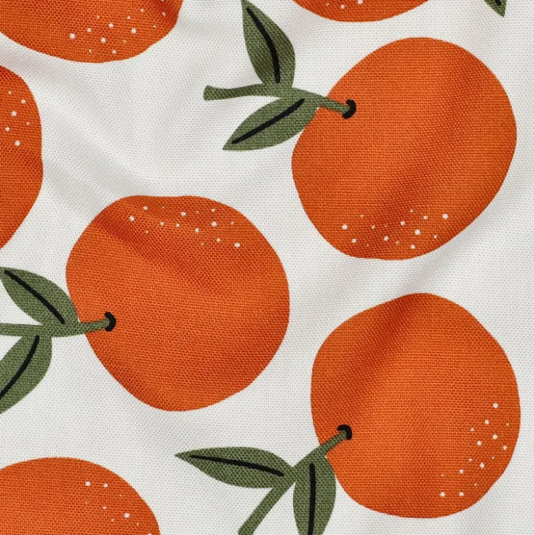 Tissu demi natté canvas motif oranges fond blanc