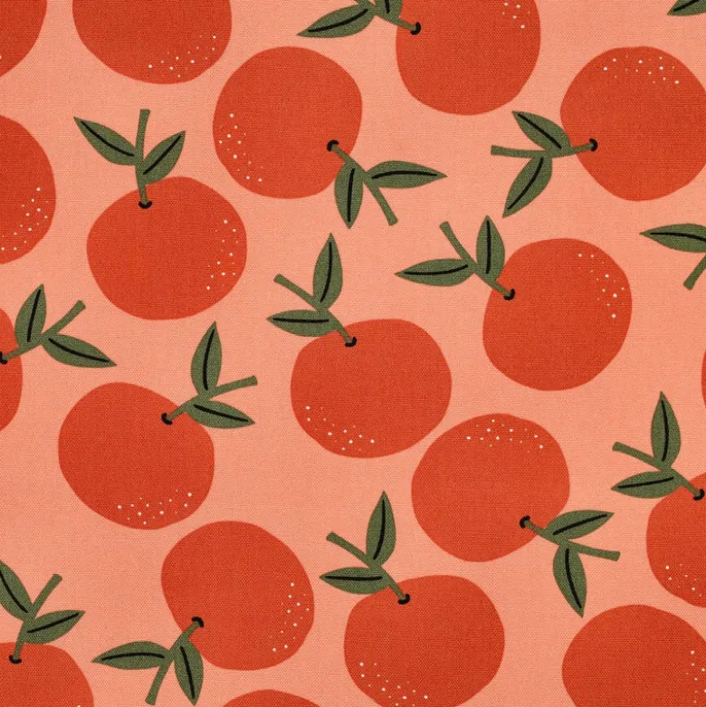 Tissu demi natté canvas motif oranges fond Pêche