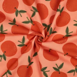 Tissu demi natté canvas motif oranges fond Pêche