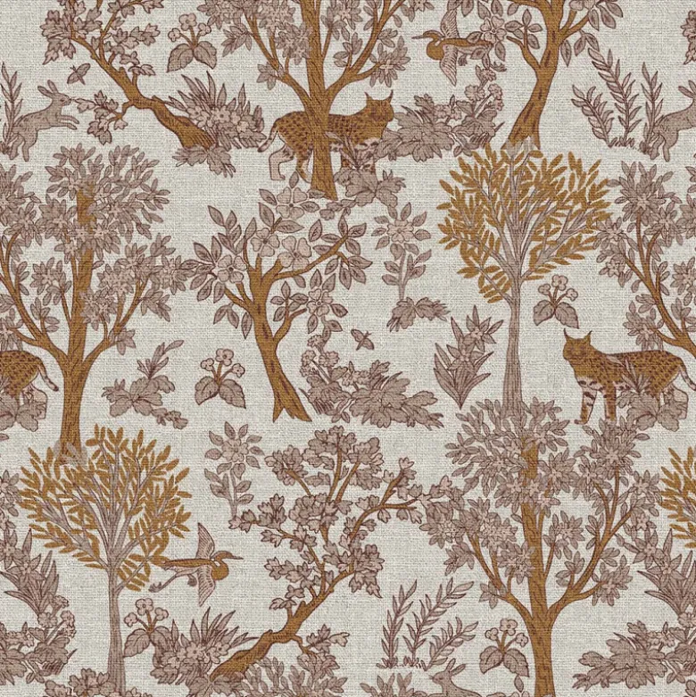 Tissu demi natté coton Arboisie type bachette motif lion et jungle