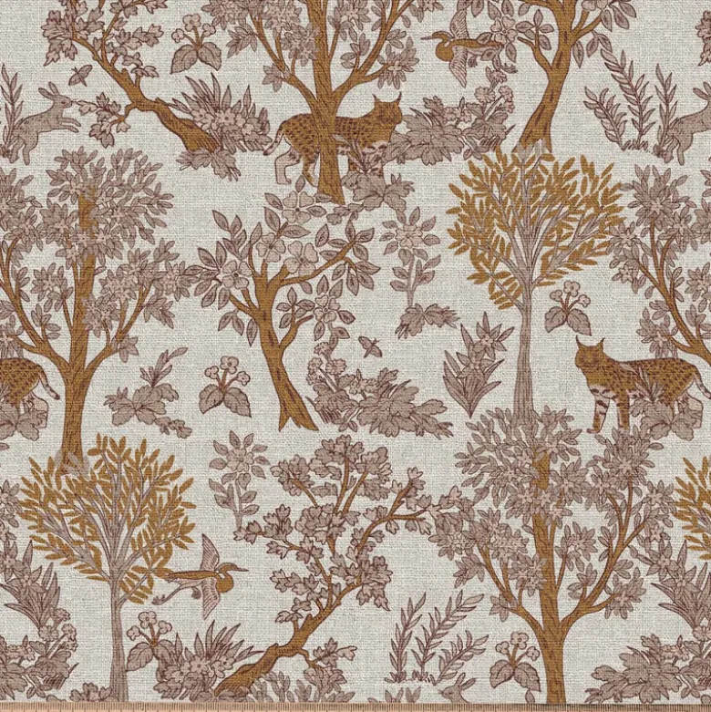 Tissu demi natté coton Arboisie type bachette motif lion et jungle