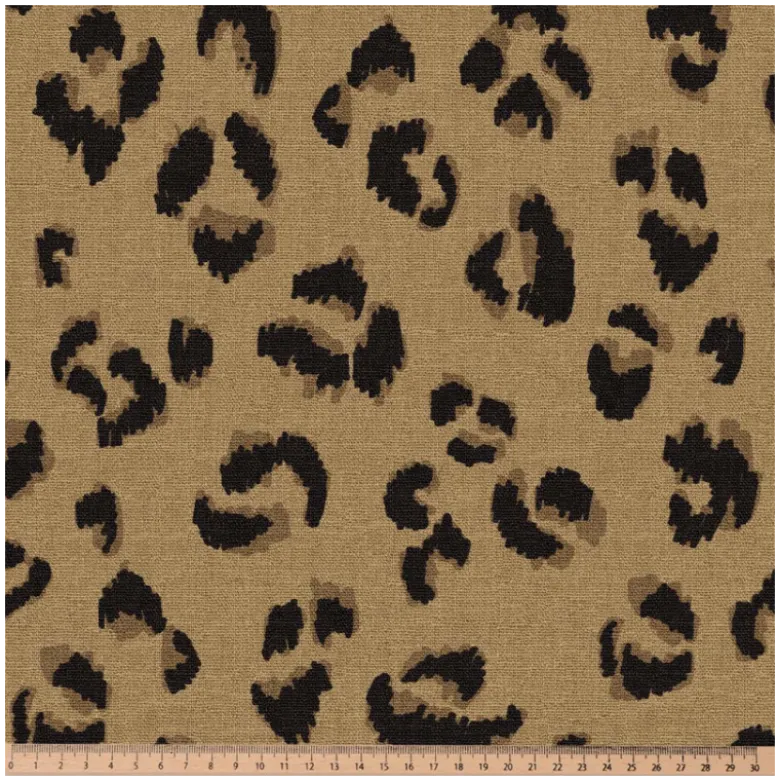 Tissu demi natté coton Feligrou motif Léopard Havane et Camel