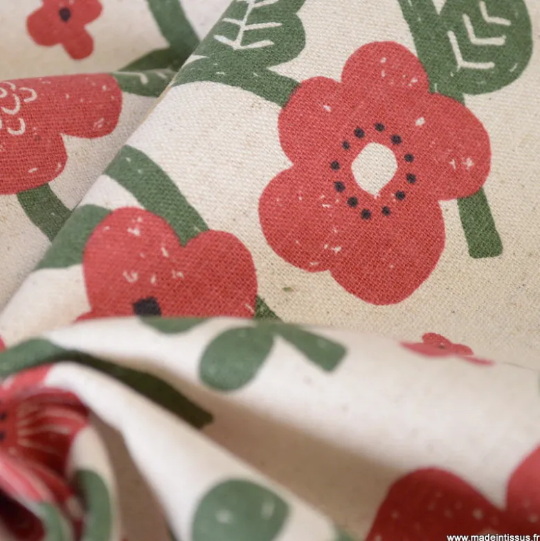 Tissu demi-natté coton Lin Kokka fleurs - collection Knap