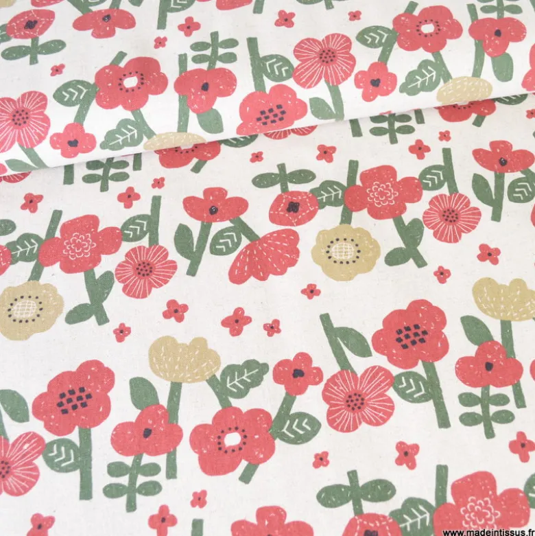 Tissu demi-natté coton Lin Kokka fleurs - collection Knap