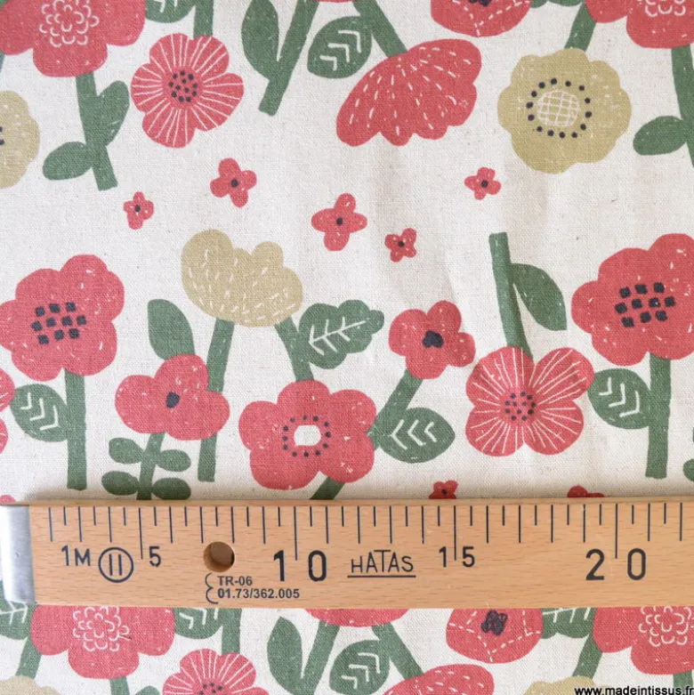 Tissu demi-natté coton Lin Kokka fleurs - collection Knap