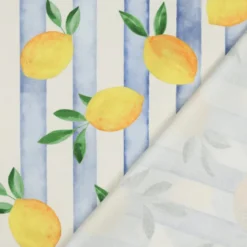 Tissu demi natté coton motif citrons et rayures