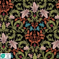 Tissu Demi-Natté Coton – Motif Fleurs Vertes et Roses sur Fond Noir