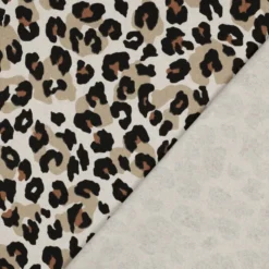Tissu demi natté coton motif léopard fond aspect lin