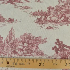 Tissu demi natté coton motif toile de Jouy bordeaux