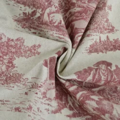 Tissu demi natté coton motif toile de Jouy bordeaux