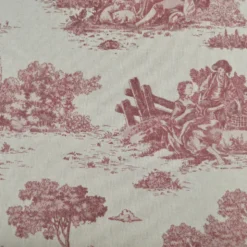 Tissu demi natté coton motif toile de Jouy bordeaux