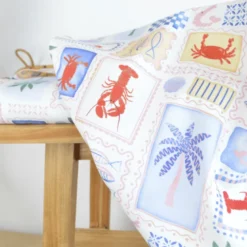Tissu demi natté coton Patchwork mer, crabes et palmiers