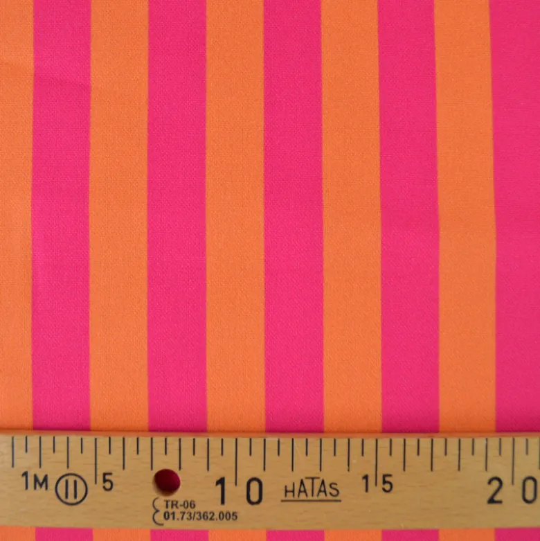Tissu demi natté coton rayures fines orange et fuchsia