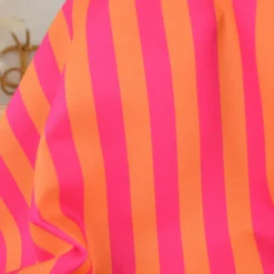 Tissu demi natté coton rayures fines orange et fuchsia