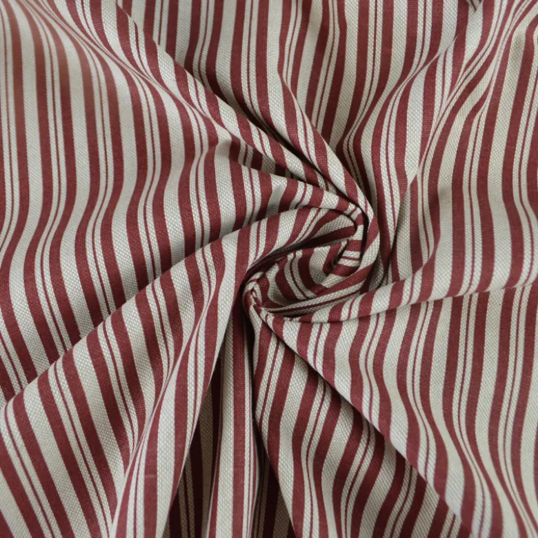 Tissu demi natté coton rayures fines bordeaux et lin