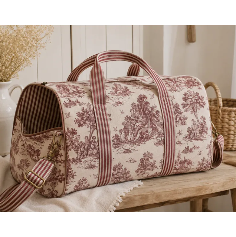 Tissu demi natté coton rayures fines bordeaux et lin