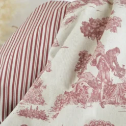 Tissu demi natté coton rayures fines bordeaux et lin
