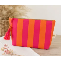 Tissu demi natté coton rayures larges orange et fuchsia