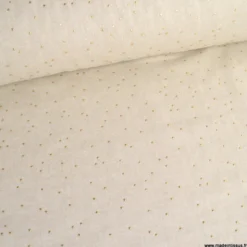 Tissu demi natté de Noël Pimiz motif pois dorés fond Naturel - OEKO TEX