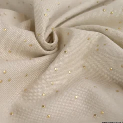 Tissu demi natté de Noël Pimiz motif pois dorés fond Naturel - OEKO TEX