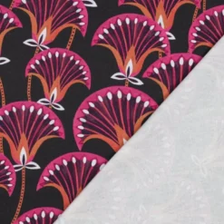 Tissu Demi-Natté Fleurs Fuchsia – Fond Gris Anthracite